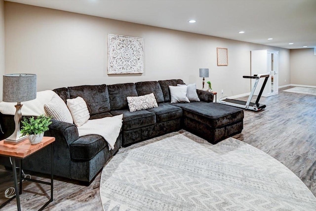 living room with light hardwood / wood-style flooring