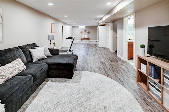 living room with light hardwood / wood-style floors