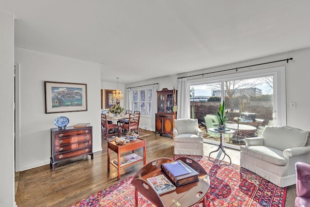 living room featuring dark hardwood / wood-style floors