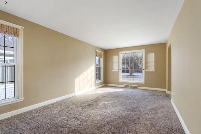 empty room featuring a wealth of natural light and carpet floors