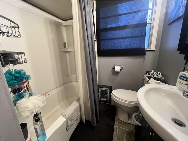 full bathroom with toilet, sink, and shower / bath combo