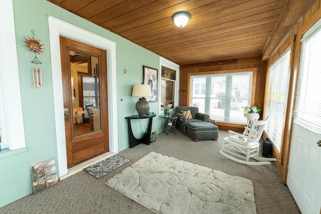 sunroom / solarium with wood ceiling