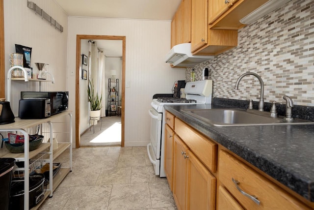 kitchen featuring sink and white gas range oven