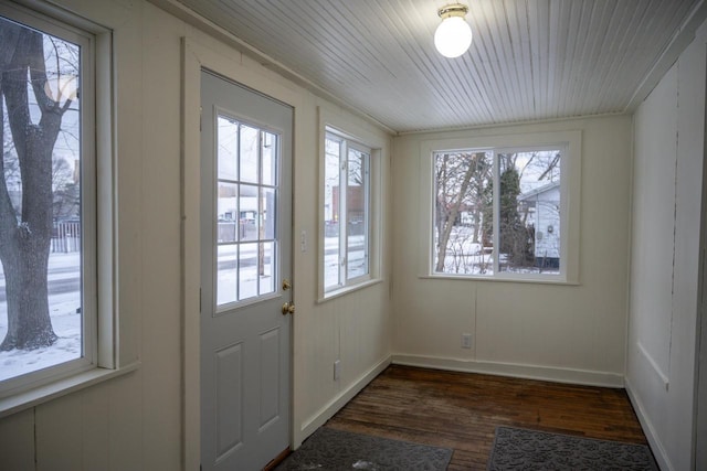 doorway to outside with dark hardwood / wood-style flooring and a wealth of natural light