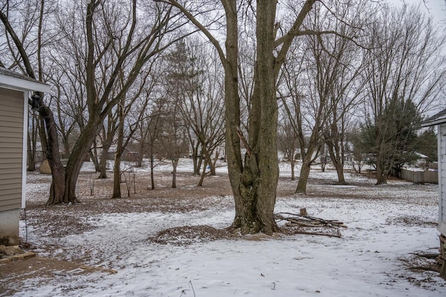 view of yard layered in snow