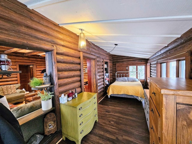 13770 State Highway 13, Herbster, WI 54844 - bedroom featuring lofted ceiling with beams and dark hardwood / wood-style floors