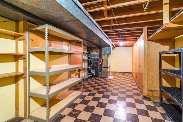 basement with heating unit