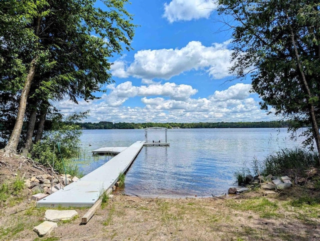 view of dock with a water view