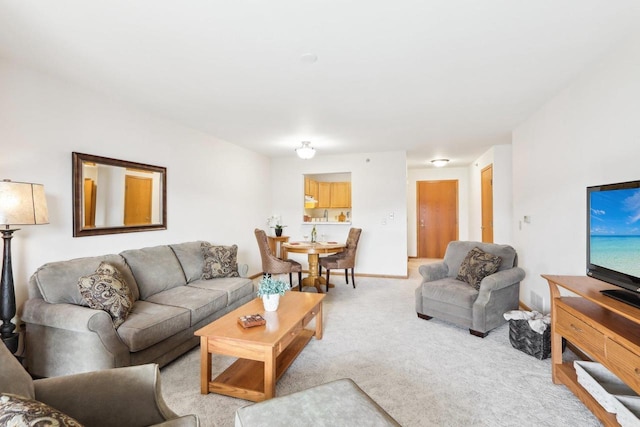 living room with light colored carpet