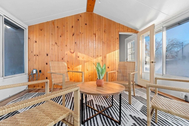 interior space featuring lofted ceiling