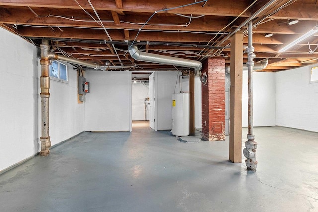 basement featuring gas water heater