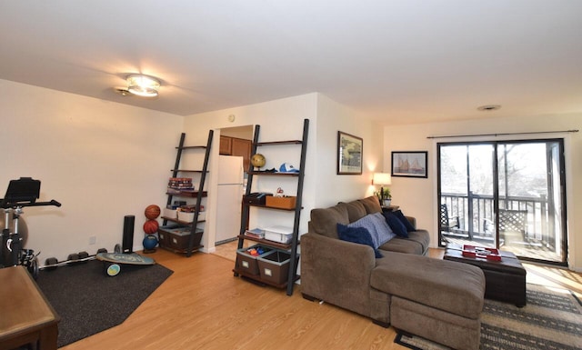 living room with light hardwood / wood-style flooring