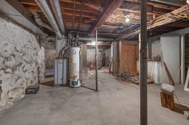 basement featuring water heater