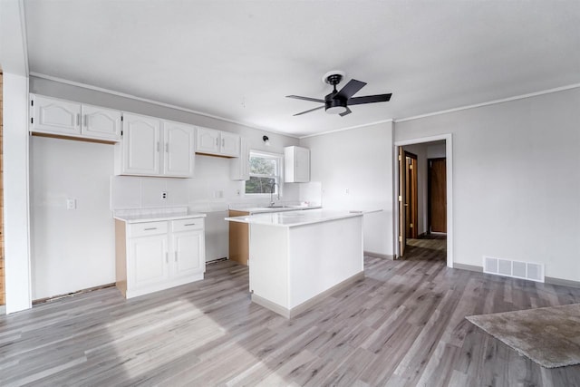 N3005 Lakeview Dr, Montello, WI 53949 - kitchen featuring sink, ceiling fan, a center island, white cabinets, and light wood-type flooring