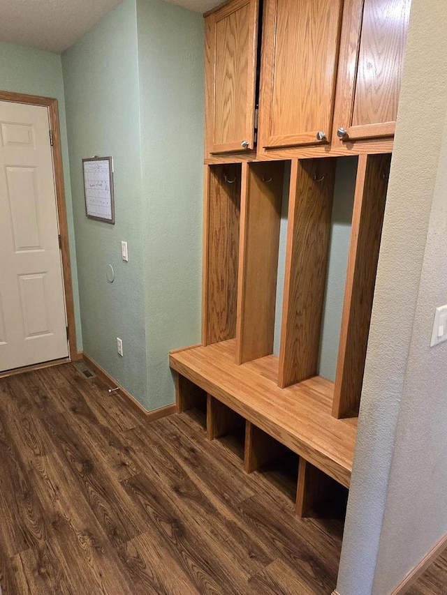 mudroom featuring dark wood-type flooring