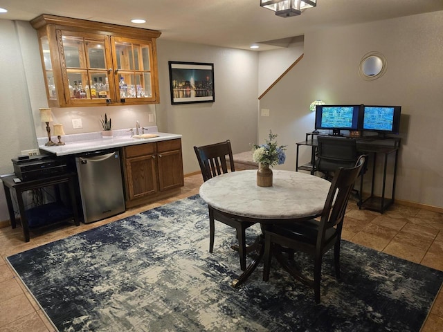 tiled dining area with indoor wet bar