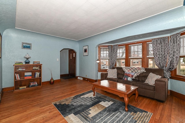 living room with hardwood / wood-style floors