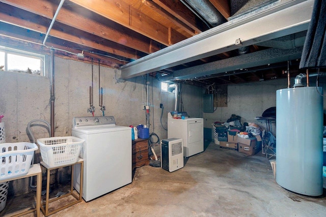 basement with separate washer and dryer and gas water heater