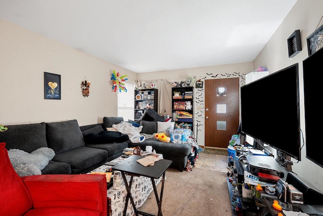 living room with carpet flooring