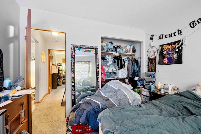 carpeted bedroom featuring a closet