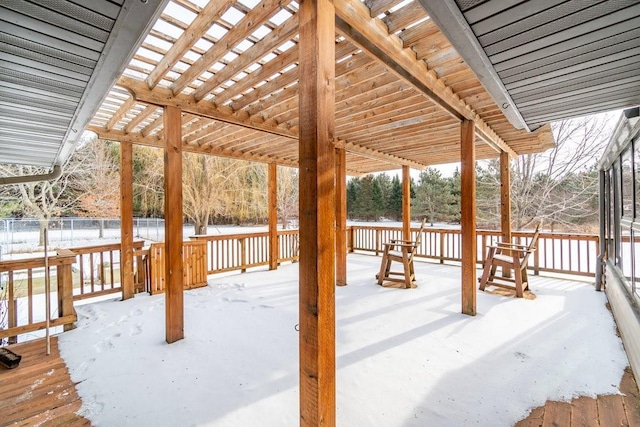 view of snow covered deck