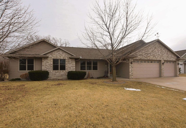 single story home featuring a garage and a front yard