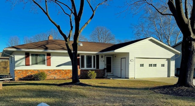 single story home featuring a garage and a front lawn