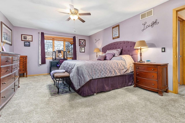 bedroom featuring carpet floors and ceiling fan