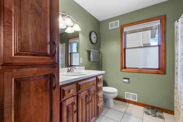 bathroom featuring tile patterned flooring, vanity, and toilet