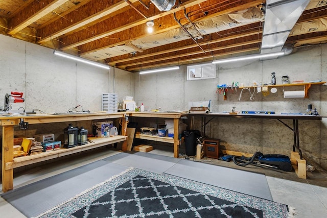 basement featuring a workshop area