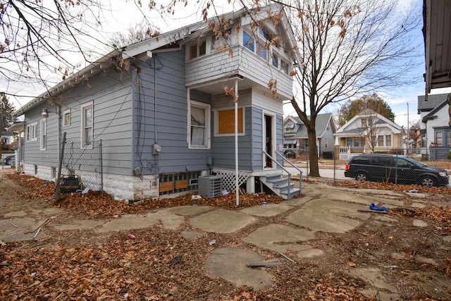 exterior space featuring central air condition unit