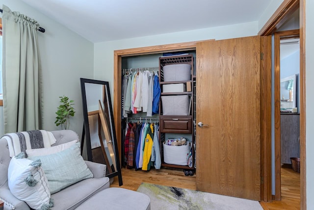 interior space with light hardwood / wood-style floors and a closet