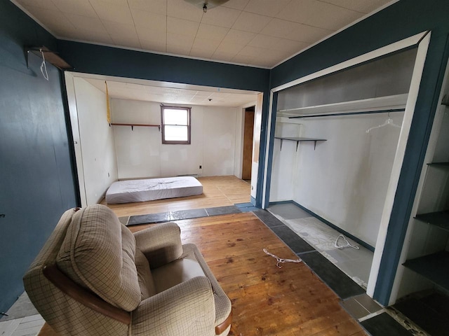 interior space with light hardwood / wood-style floors and a closet