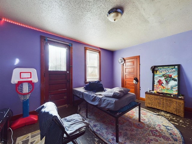 bedroom with a textured ceiling