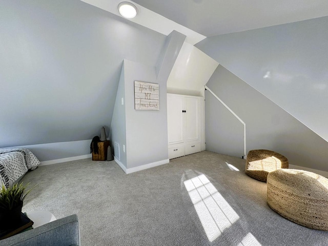 additional living space with lofted ceiling and carpet floors