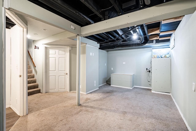 basement featuring carpet