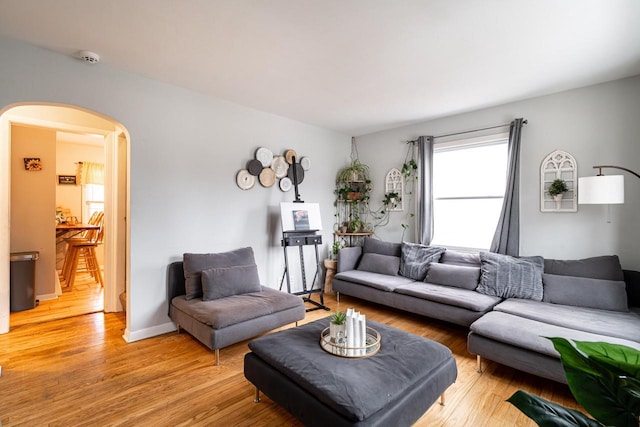 living room with light hardwood / wood-style flooring