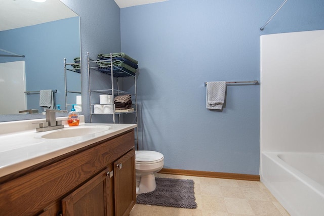 full bathroom featuring vanity, shower / bathtub combination, and toilet