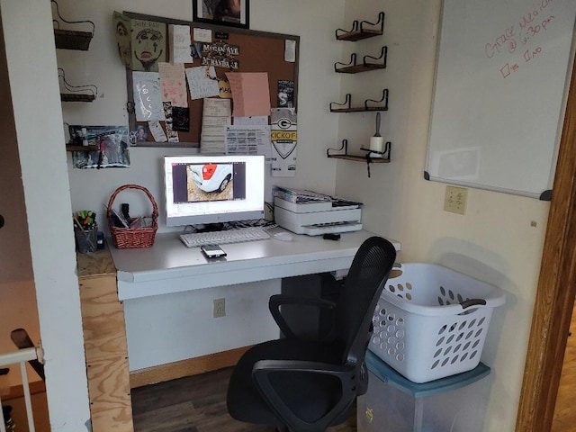 office space with hardwood / wood-style floors and built in desk