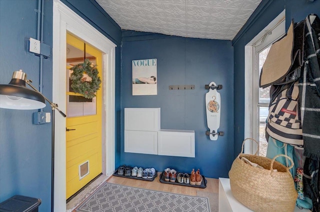 mudroom with hardwood / wood-style flooring