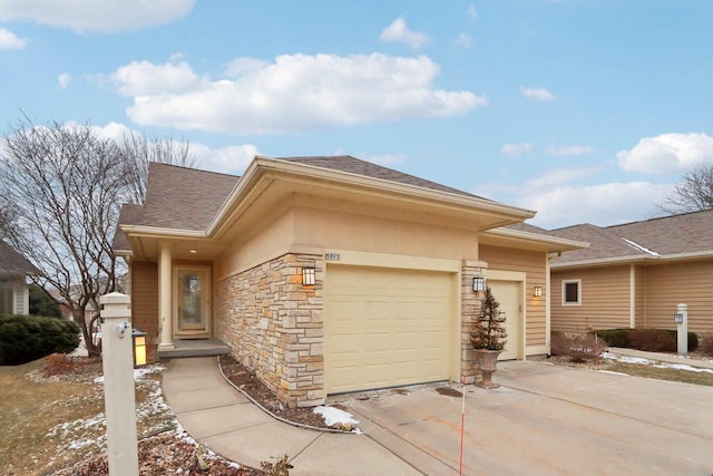 prairie-style home featuring a garage