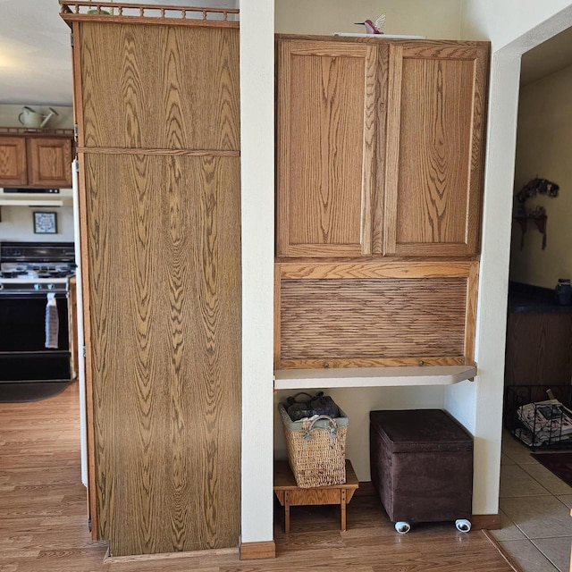 kitchen with hardwood / wood-style floors and stove