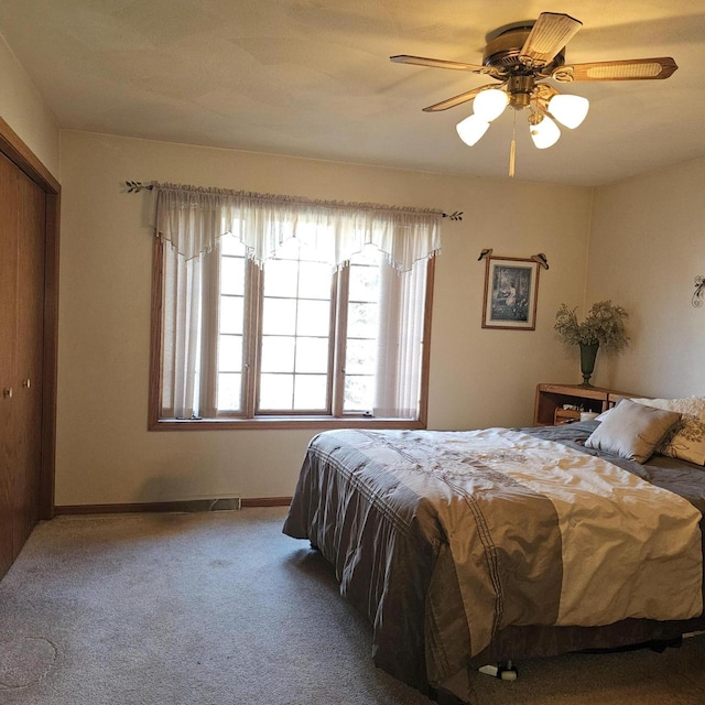 bedroom with carpet flooring and ceiling fan