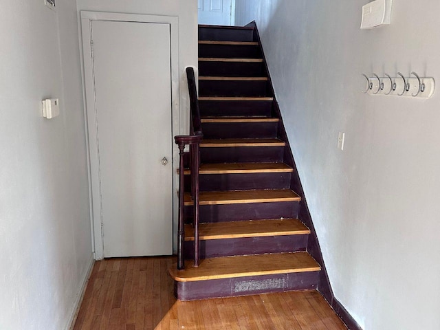 stairs with wood-type flooring