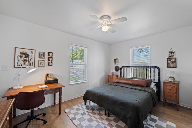 bedroom featuring ceiling fan and light wood-type flooring