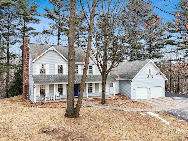 view of front facade with a garage and covered porch