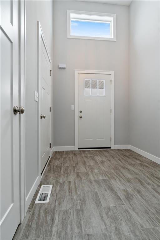 foyer entrance with light hardwood / wood-style flooring