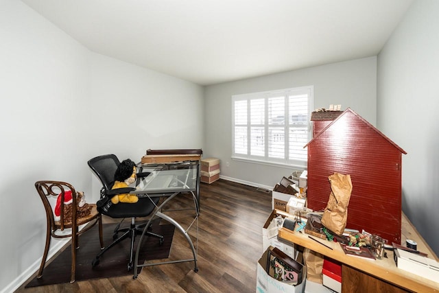 office with dark hardwood / wood-style floors