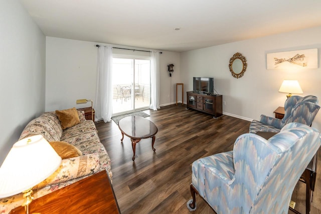 living room with dark wood-type flooring