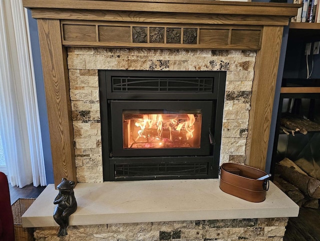 interior details featuring a fireplace